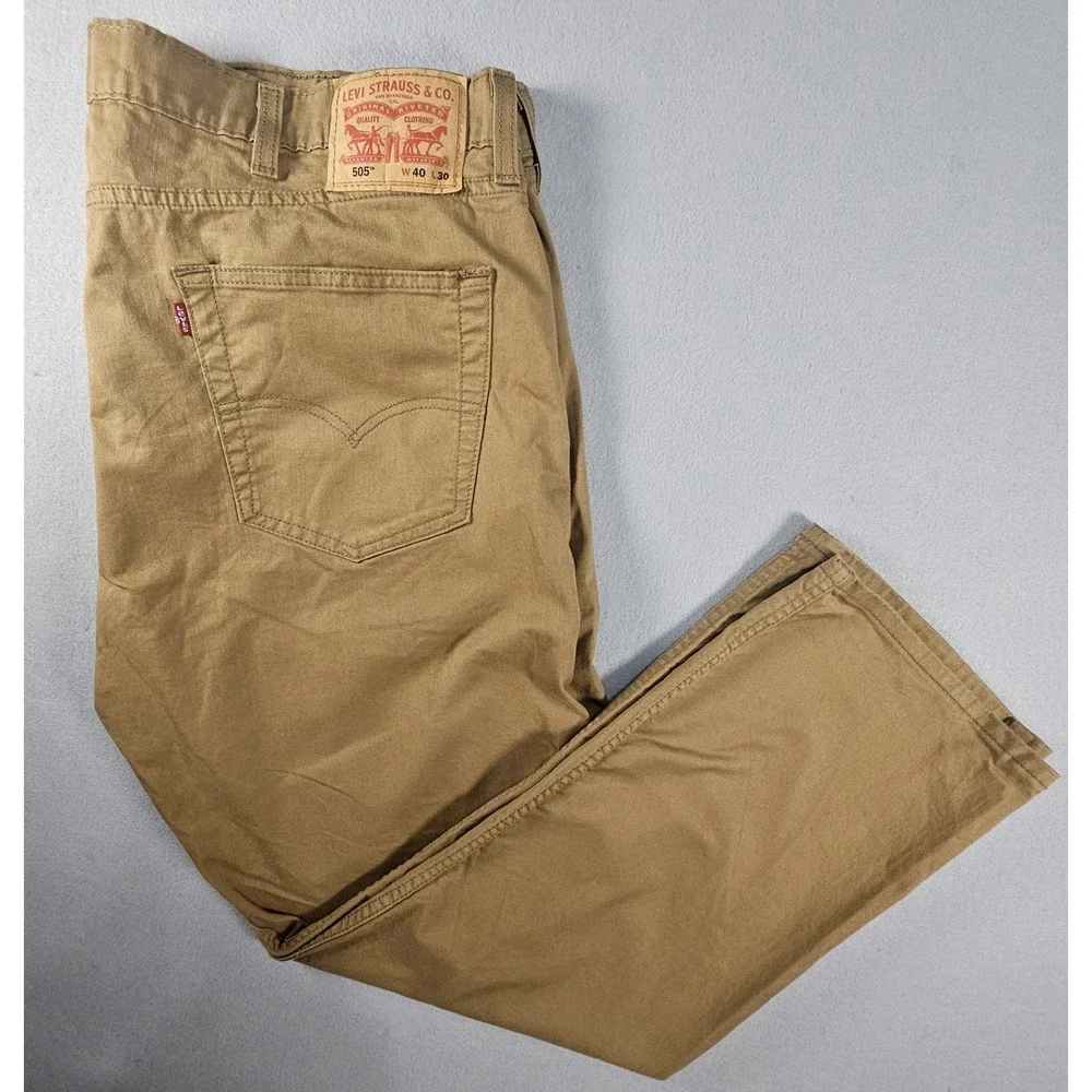 Levi's 505 Men's Jeans 40x30 Caraway Tan Brown Stretch Regular Straight Leg